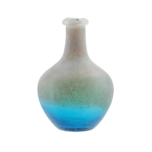 12.25 Azure Blue Crackled and Brown Frosted Hand Blown Glass Vase - All