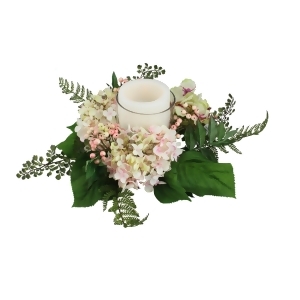 16 Decorative Artificial Pink and Green Hydrangea and Berry Hurricane Glass Candle Holder - All