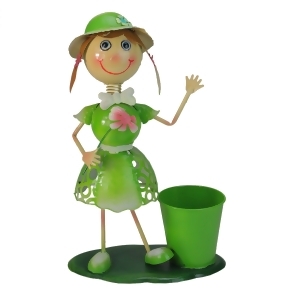 17 Lime Green Girl With Flower Decorative Spring Outdoor Garden Planter - All