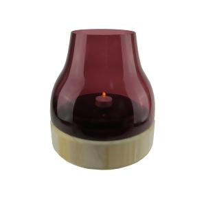 9.75 Merlot Colored Glass Pillar Candle Holder with Wooden Base - All