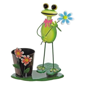 15 Green Frog With Flowers on a Lily Pad Decorative Spring Outdoor Garden Planter - All