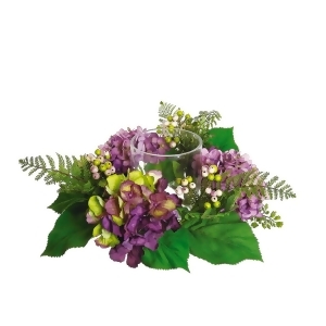 16 Decorative Artificial Purple and Green Hydrangea and Berry Hurricane Glass Candle Holder - All