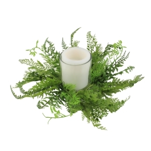 17 Decorative Artificial Mixed Green Fern Hurricane Glass Candle Holder - All