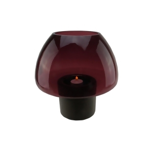 9.75 Transparent Byzantium Purple Glass Candle Holder with Wooden Base - All
