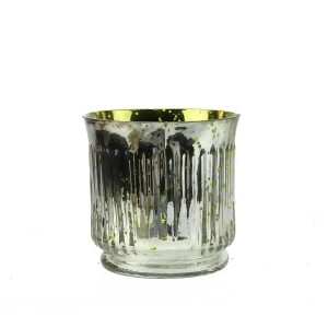 Set of 4 Yellow and Silver Ribbed Mercury Glass Decorative Votive Candle Holders 3.25 - All