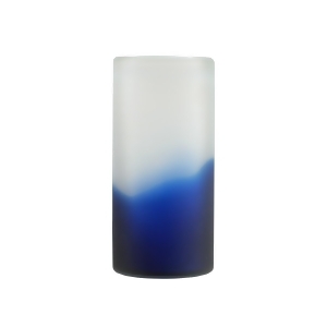 10.5 Zaffre Blue and White Smoke Cylindrical Hand Blown Frosted Glass Vase - All