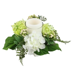 16 Decorative Artificial Cream White and Green Hydrangea and Berry Hurricane Glass Candle Holder - All