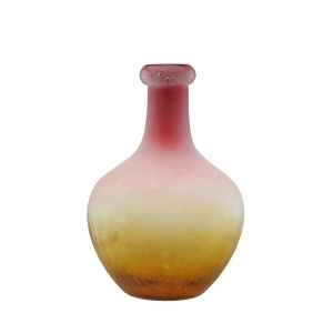 12.25 Amber Yellow Crackled and Coral Frosted Hand Blown Glass Vase - All