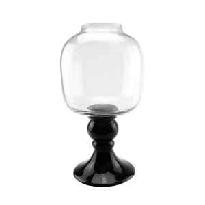 17.75 Transparent and Jet Black Glass Pedestal Pillar Candle Holder - All