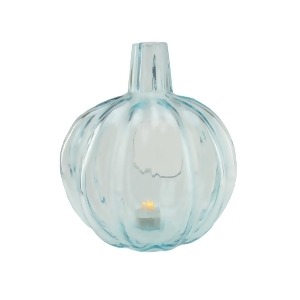11 Transparent Light Blue Glass Pumpkin Shaped Pillar Candle Holder - All
