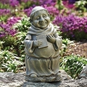 11.5 Gray Smiling Monk with a Book Religious Outdoor Patio Garden Statue - All