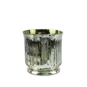 Set of 4 Lime Green and Silver Ribbed Mercury Glass Decorative Votive Candle Holders 3.25 - All