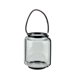18 Clear Glass Hurricane Pillar Candle Lantern with Jet Black Metal Frame - All