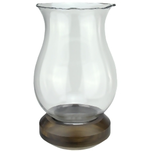17 Wavy Edged Clear Glass Hurricane Pillar Candle Holder with Wooden Base - All