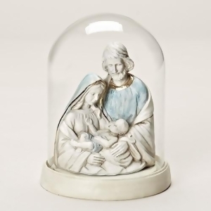 7 Gold Off-White and Blue Holy Family Religious Sculpture with Glass Cloche - All
