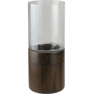 15.25 Clear Glass Hurricane Pillar Candle Holder with Wooden Base - All
