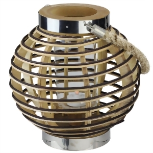 9.5 Rustic Chic Round Rattan Decorative Candle Holder Lantern with Jute Handle - All