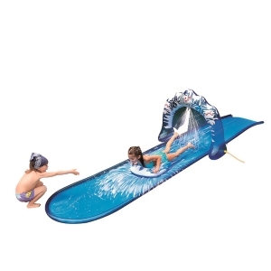 196 Blue and White Ice Breaker Inflatable Ground Level Water Slide - All