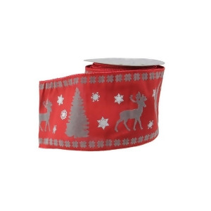 Alpine Chic Red Silver and Dark Gray Reindeer Christmas Craft Ribbon 4 x 10 Yards - All