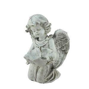 9.5 Heavenly Gardens Distressed Kneeling Cherub Angel Bird Feeder Outdoor Patio Garden Statue - All