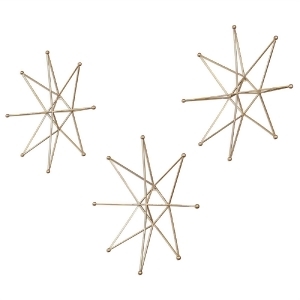Set of 3 Bright Gold Hand-Forged Iron Geometric Multi-Dimensional Stars Wall Art - All