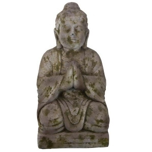 19.5 Antique Gray-Brown and Green Praying Buddha Statue - All