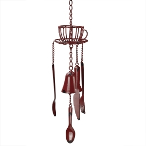 23.25 Red Cafe Themed Hanging Outdoor Garden Wind Chime Decoration - All