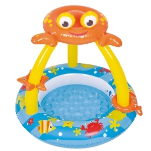 39 Blue and Yellow Inflatable Baby Swimming Pool with Crab Canopy - All
