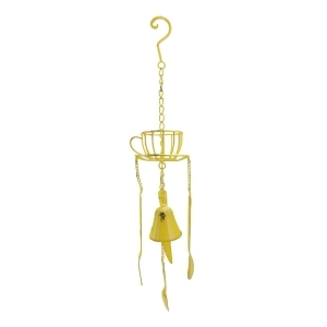 23.25 Yellow Cafe Themed Hanging Outdoor Garden Wind Chime Decoration - All