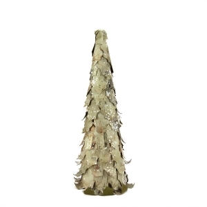17.5 Country Cabin Sequined and Glittered Birch Leaf Christmas Cone Tree Decoration - All