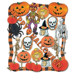 25-Piece Orange and Black Halloween Pumpkin Bat and Skeleton Decoration Kit - All