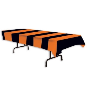 Club Pack of 12 Black and Orange Striped Halloween Banquet Table Covers 108 - All
