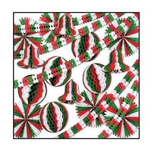 27-Piece Red Green and White Fans Balls Bells and Garland Christmas Decoration Kit - All