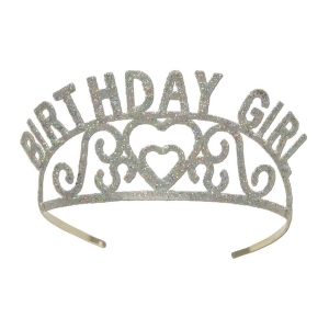 Club Pack of 6 Silver Glitter Encrusted Metal Birthday Girl Tiara Costume Accessories - All