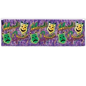 Club Pack of 12 Metallic Purple Green and Gold Mardi Gras Fringe Banner Hanging Party Decorations 4' - All