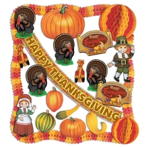 24-Piece Pilgrims Turkeys and Pumpkins Thanksgiving Decorating Kit - All
