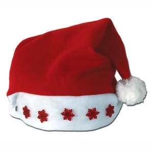 Club Pack of 12 Battery Operated Lighted Santa Hat with Red Snowflake Accents Adult Sized - All