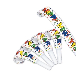 Club Pack of 192 White with Happy New Years colorfully written Blowouts 16 - All