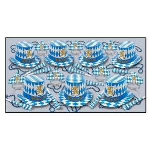 50-Person Set of Oktoberfest Hats Tiaras Printed Horns Party Beads in White Gold and Blue - All