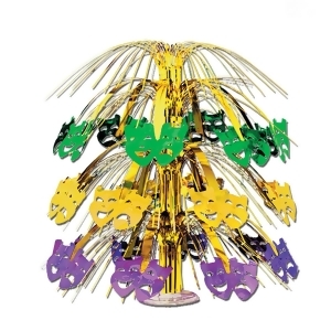 Club Pack of 6 Purple Green and Gold Mardi Gras Mask Cut-Out Cascade Table Centerpiece Decorations 18 - All