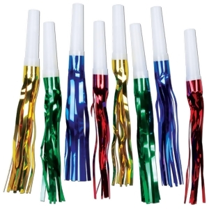 Club Pack of 12 Multi-Colored Metallic Foil Fringed Party Noisemakers 6 - All