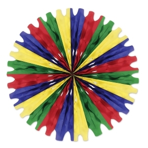 Club Pack of 12 Red Blue Yellow and Green Tissue Fan Hanging Decorations 25 - All