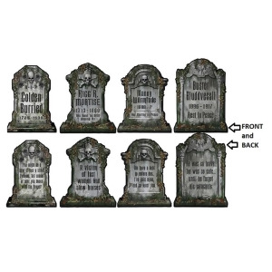 Club Pack of 48 Gray and Black Tombstone Halloween Cutout Decorations 16 - All