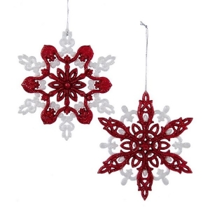 Club Pack of 24 Nordic Red and White Glitter Snowflake Christmas Ornaments 5 - All