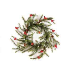 24 Country Cabin Glittered Cardinal Snow Pine Artificial Christmas Wreath Unlit - All