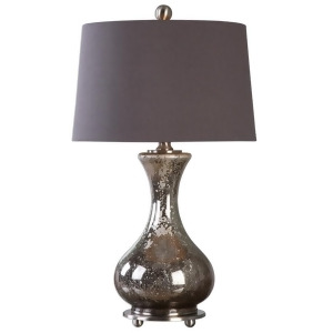 29 Pioverna Distressed Bronze Mercury Glass and Gray Tapered Round Hardback Shade Table Lamp - All
