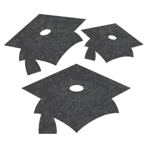 Club Pack of 72 Black Velvet Graduation Cap Mini Glitter Cutouts - All