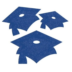 Club Pack of 72 True Blue Graduation Cap Mini Glitter Cutouts - All