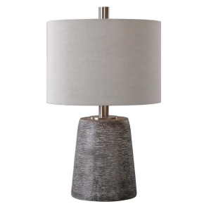 23 Duron Bronze and Gray Texture and Beige Round Hardback Drum Shade Table Lamp - All