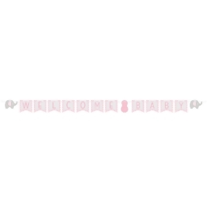 Pack of 6 Little Peanut Pink and White Girl Welcome Baby Ribbon Banner 11.5' - All